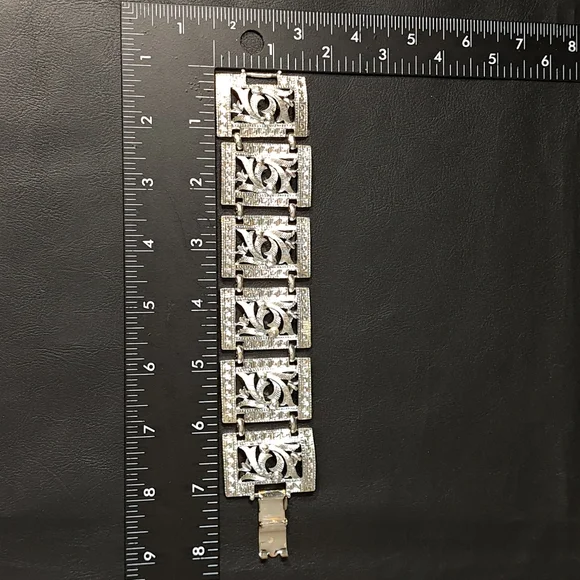 Women's Fashion Silver Tone Chunky Link Panel Bracelet 1960s‎ Style - Picture 4 of 8